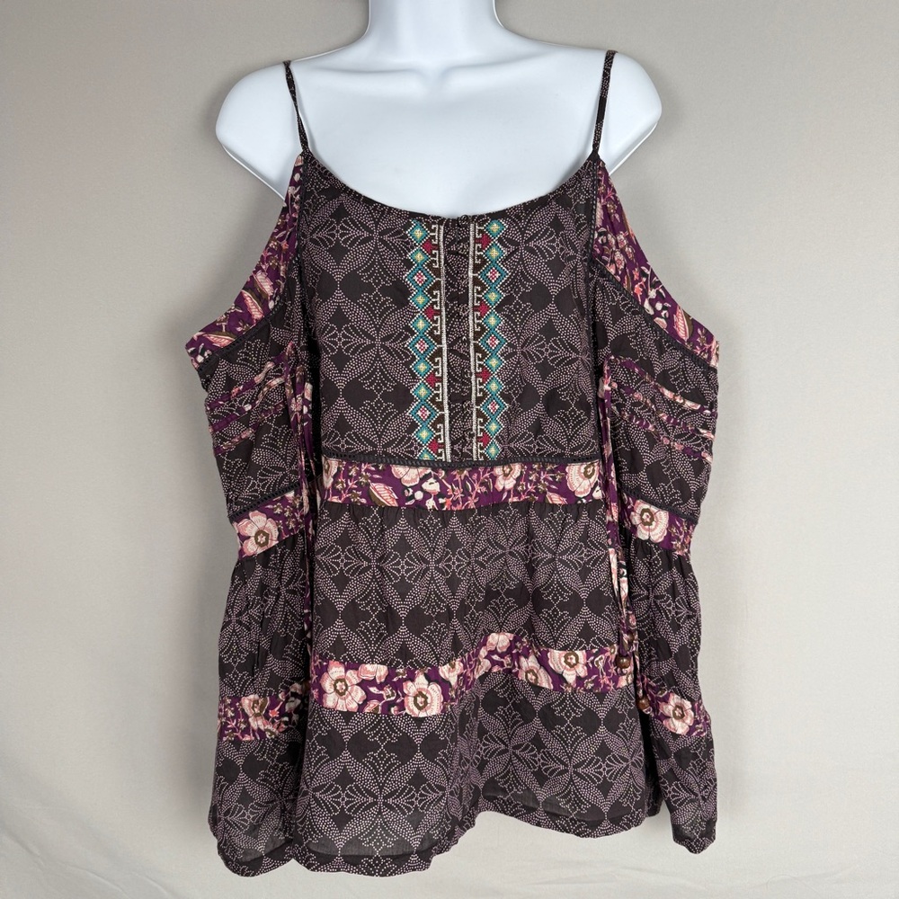 Sundance Womens Sabrina Tank  Brown Floral Embroidered  Flowy Boho Festival XXL